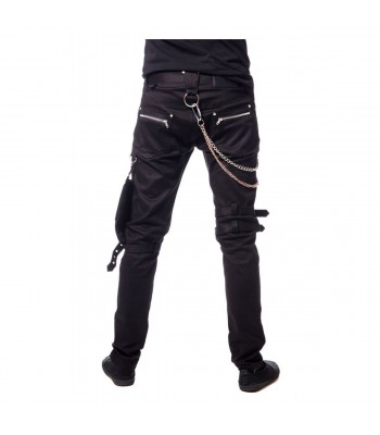 Men Gothic Slim Fit Pant Bondage Metallic Pant Buckle Zipper Black Chain Pant Black